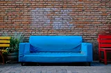 Empty blue couch.