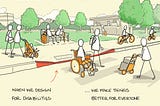 The “Curb-Cut Effect” refers to designs initially intended to assist a specific group but end up benefiting a broader range of people. (Image source: Sketchplanations)