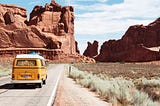 A van on a remote highway in Utah