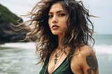 Glamour shot of an instagram model, ocean grunge style, realistic image generated on midjourney by henrique centieiro and bee lee