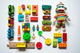 Colorful toys grouped and organized.
