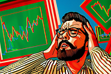 AI image created on MidJourney V6 by henrique centieiro and bee lee, annoyed investor covering his ears with investment charts all over