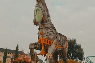 Photo of Trojan Horse float for a parade.