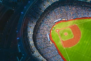 An arial view of a baseball stadium (night).