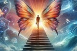 A person walking up the stairs finding his own path to fly in life
