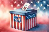 Watercolor image of an American style ballot box.