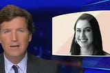 A screengrab from Tucker Carlson’s evening cable show. In the inset is a photo of Washington Post Journalist Taylor Lorenz. The screengrab is one of the many times Tucker has singled out Lorenz