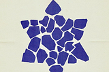 A Jewish star shaped from several blue shapes on a white background, each shape representing one of the kibbutzim in Israel that were brutalized on October 7th