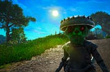 The customizable main character of Biomutant stands on a road looking into the camera.