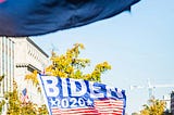 A flag printed with Biden 2020.
