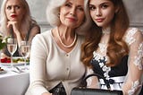 AI picture of a grandma and her granddaughter, a middle aged woman frowning in the background