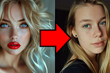 The before and after results of applying my 5 MidJourney prompting tips to tone down the “over the top midjourney look” and enhance authenticity and realism in your AI photo like images. AI image created by henrique centieiro and bee lee on MidJourney V6. a 20 years old blonde woman with blue eyes
