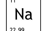 IMAGE: The sodium symbol (Na) in a square in the periodic table, with its atomic structure and molecular weight