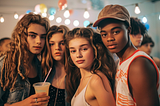 group of cool teenagers at party