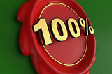 A graphic showing “100%” on a red button.