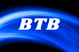 White letters “BTB” on blue background