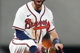 Dansby Swanson celebrating the last out of the 2021 NLCS.