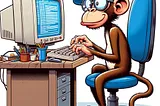 IMAGE: A cartoon-style illustration of a monkey typing on a computer