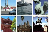Photo collage of some cities I have lived in: London, Singapore, Ljubljana, Belgrade, Siem Reap, Tokyo.