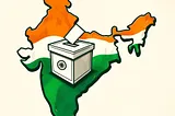 IMAGE: A map of India, colored with the saffron, white, and green of the Indian flag and featuring a stylized ballot box, symbolizing the forthcoming elections