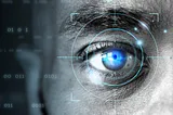 Retinal biometrics technology with man’s eye.