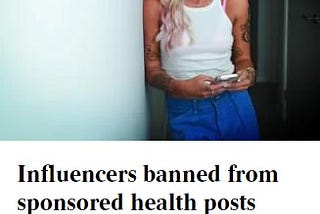 Photo of a blonde influencer used by the Australian newspaper in an article on Influencers banned from sponsored health posts.