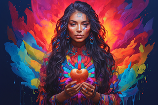 Indigenous Earth Goddess cradling the heart of humanity