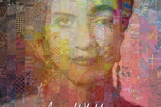 Cover image of the poetry collection, “Steady,” by Anne Whitehouse. The image is of a woman’s face, with a tapestry-like mosaic pattern superimposed on it.