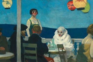 Edward Hopper, Soir Bleu, 1914; A clown seated at a resturaunt