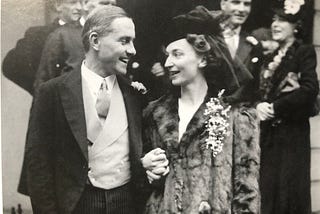 Doris and Roger Miles outside a church on their wedding day in 1942