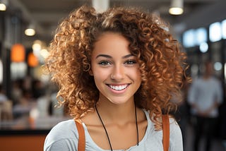 Woman with curly brown hair