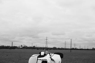 black and white pic of car on grass