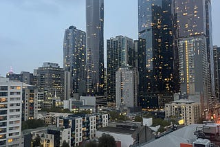 View of Melbourne skyline from Lumina Suites apartment