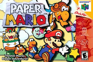 The North American box art of Paper Mario for Nintendo 64