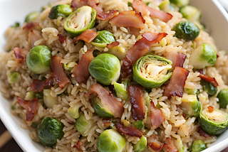 I added bacon and brussels sprouts to my fried rice recipe and this is how it turned out!