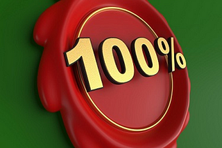 A graphic showing “100%” on a red button.