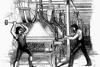 Luddites destroying a textile machine