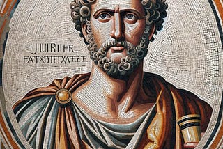 A mosaic image of Roman Emperor Julian “The Apostate” holding a script.