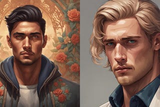 Two images, one of Miguel, a good-looking dark-haired man, and the other of Sam, a handsome blond-haired man.