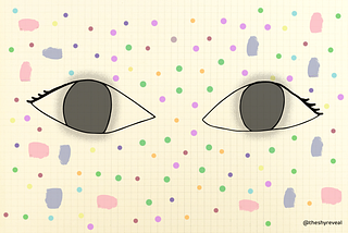 Dark eyes, around colorful dots