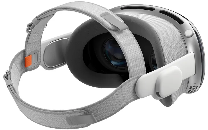 IMAGE: The Apple Vision Pro in a picture taken from the back, showing the dual strap and the interior of the visor