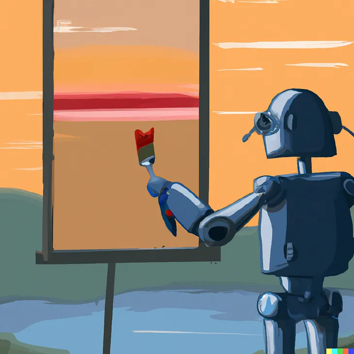 IMAGE: A robot painting a picture of a sunset, as drawn by the algorithm DALL·E