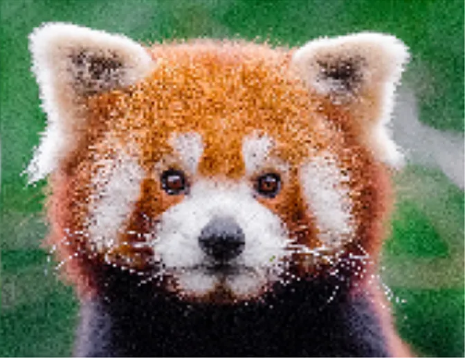 Pixelated picture of a red panda.