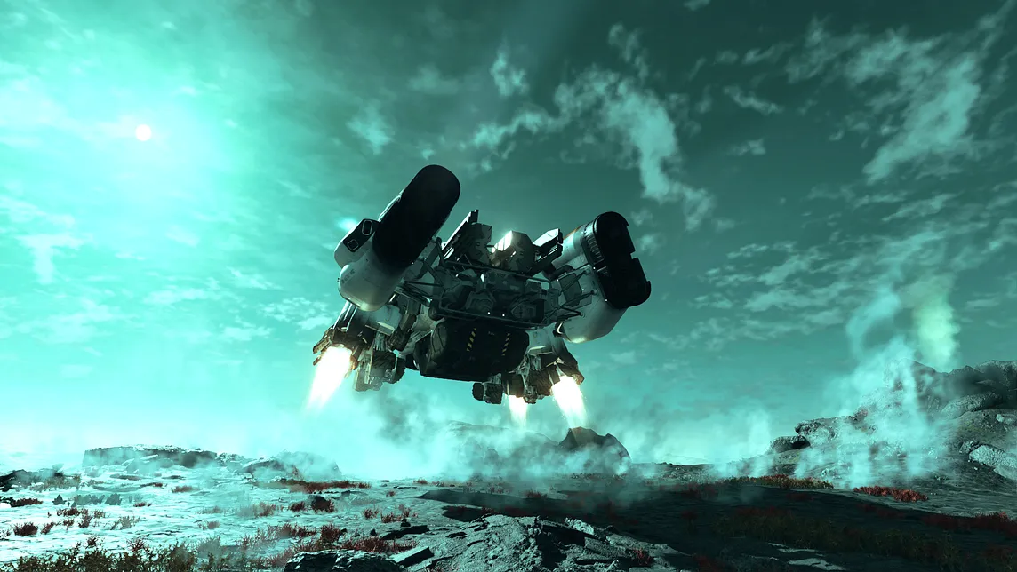 The player’s ship lands on a planet in Starfield.